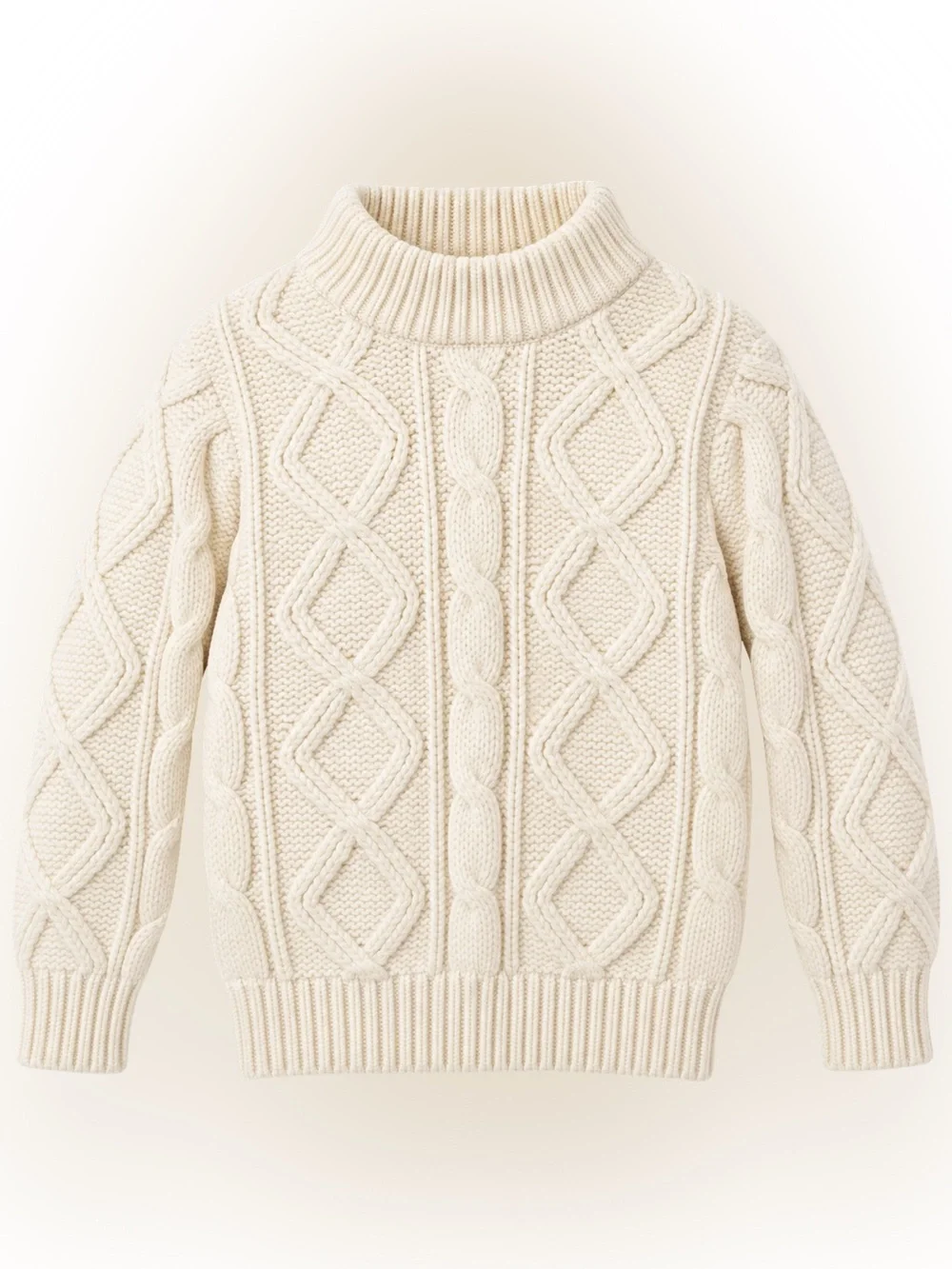 Kids Cream Cable Knit Sweater - Cozy Turtleneck Pullover